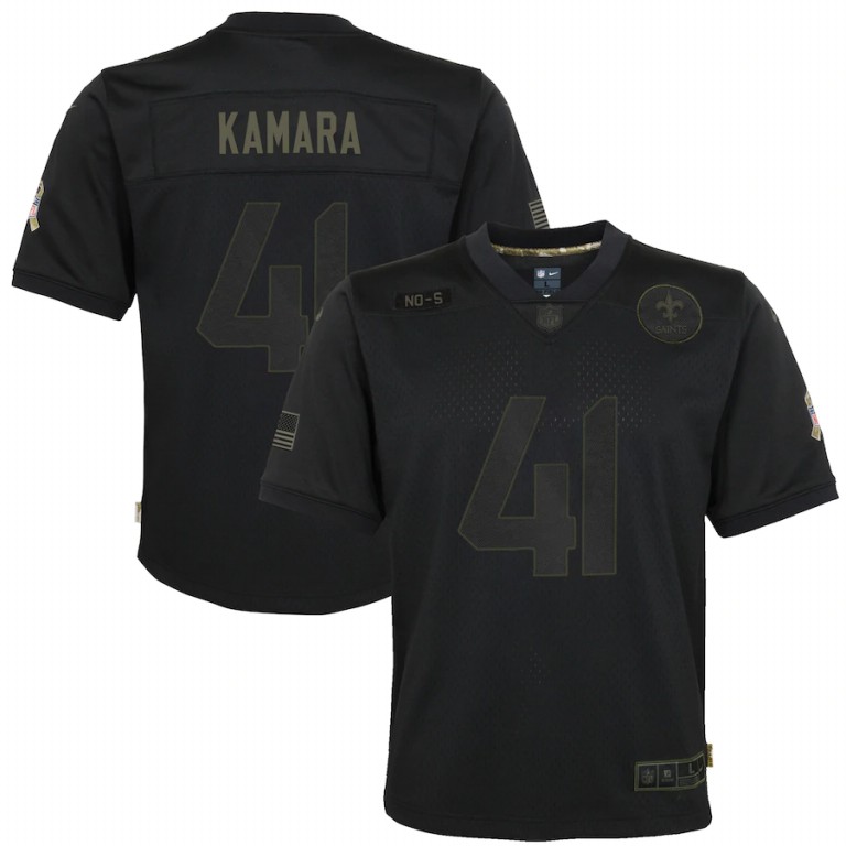 NFL New Orleans Saints #41 Alvin Kamara Nike Youth 2020 Salute to Service Game  Black jerseys